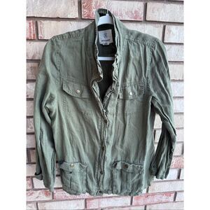 Artisan NY army green 100% linen utility tactical military lightweight jacket bu